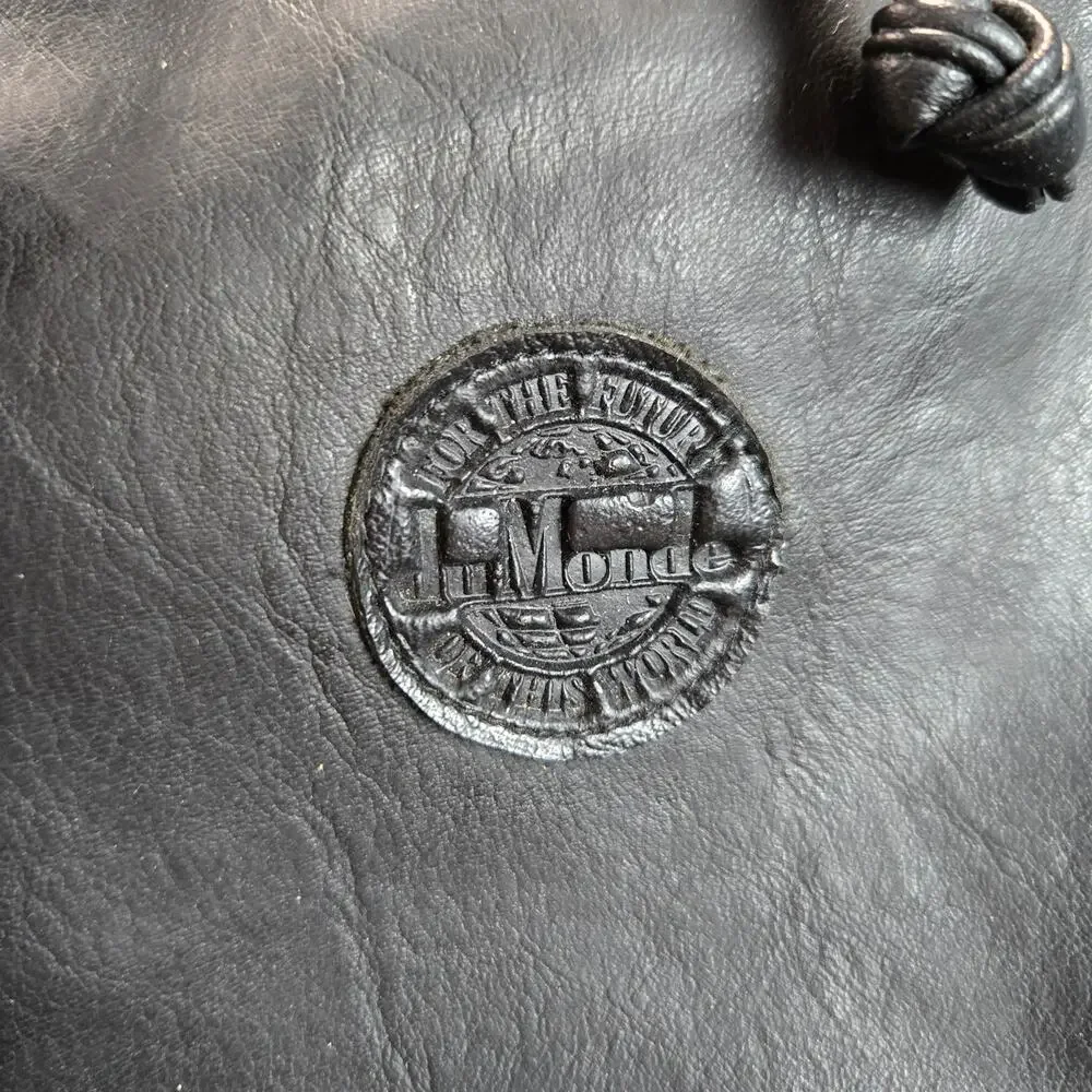 Du Monde Black Faux Leather Cinch Top Backpack Full Size Commuter Travel‎